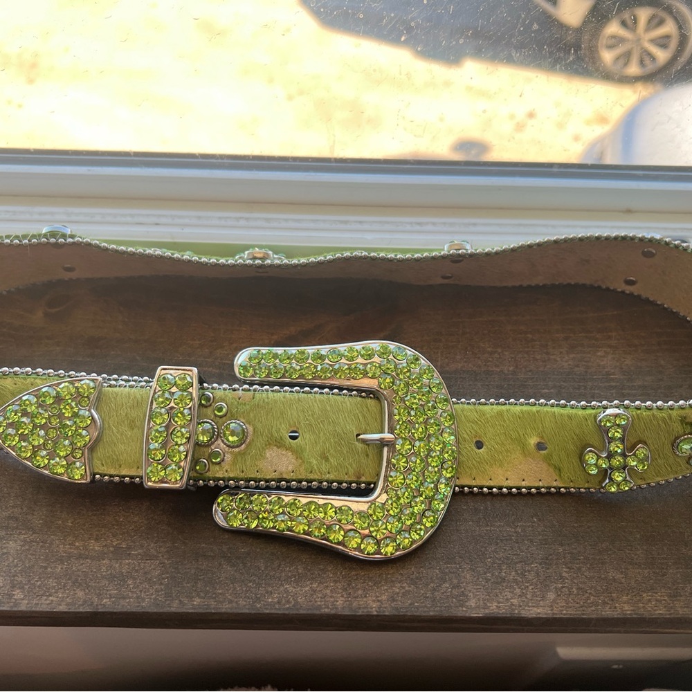 Wildfire Western Cowhide Belt - Leather, Green